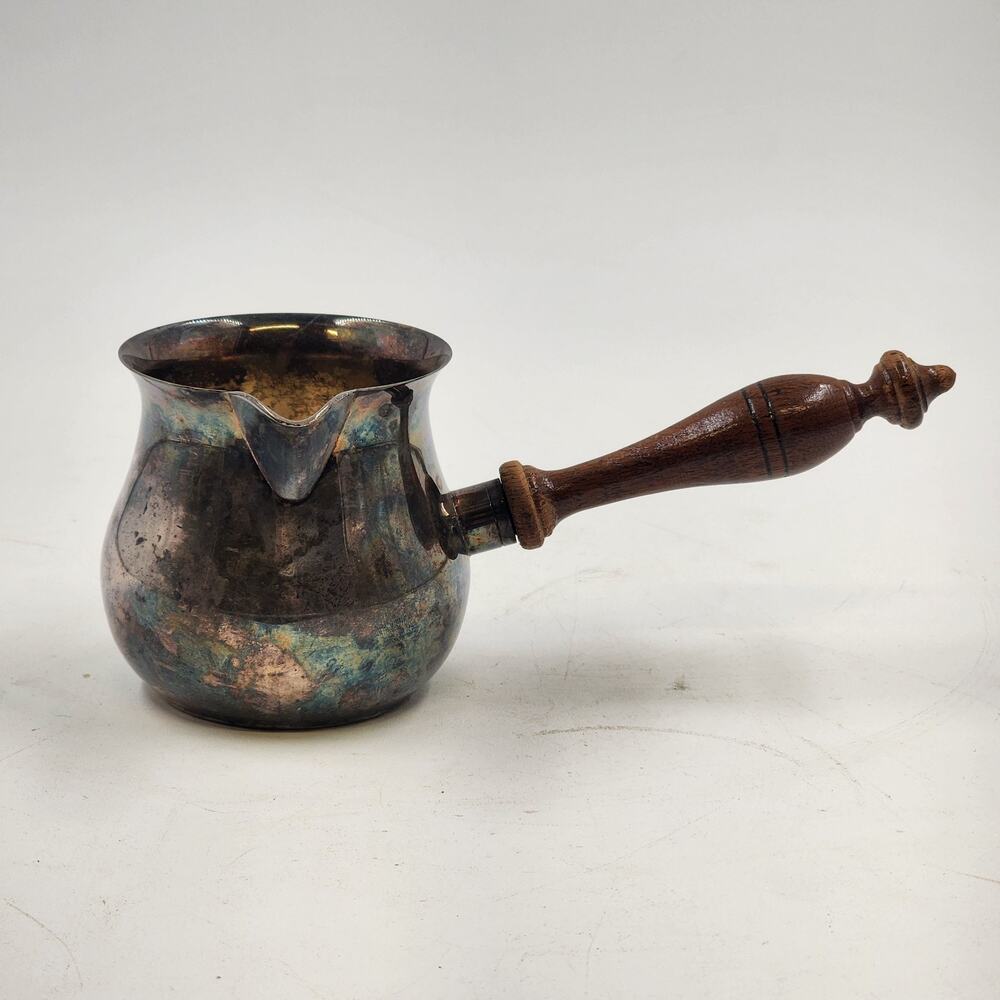 Silver Plate Brandy Warmer Wood Handle Curio Cabinet Co Vintage Barware
